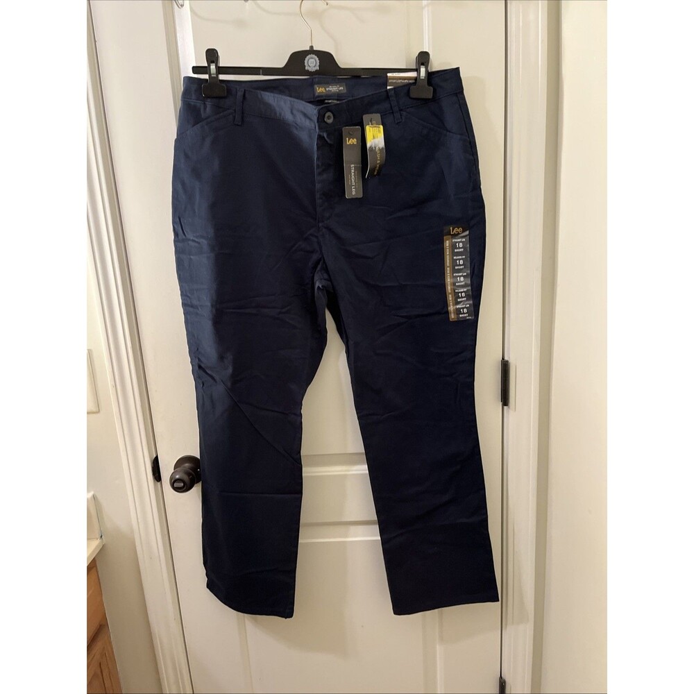 Lee Womens Blue Effortless Wash Wear Pants Relaxed Mid Rise Straight 18 Short